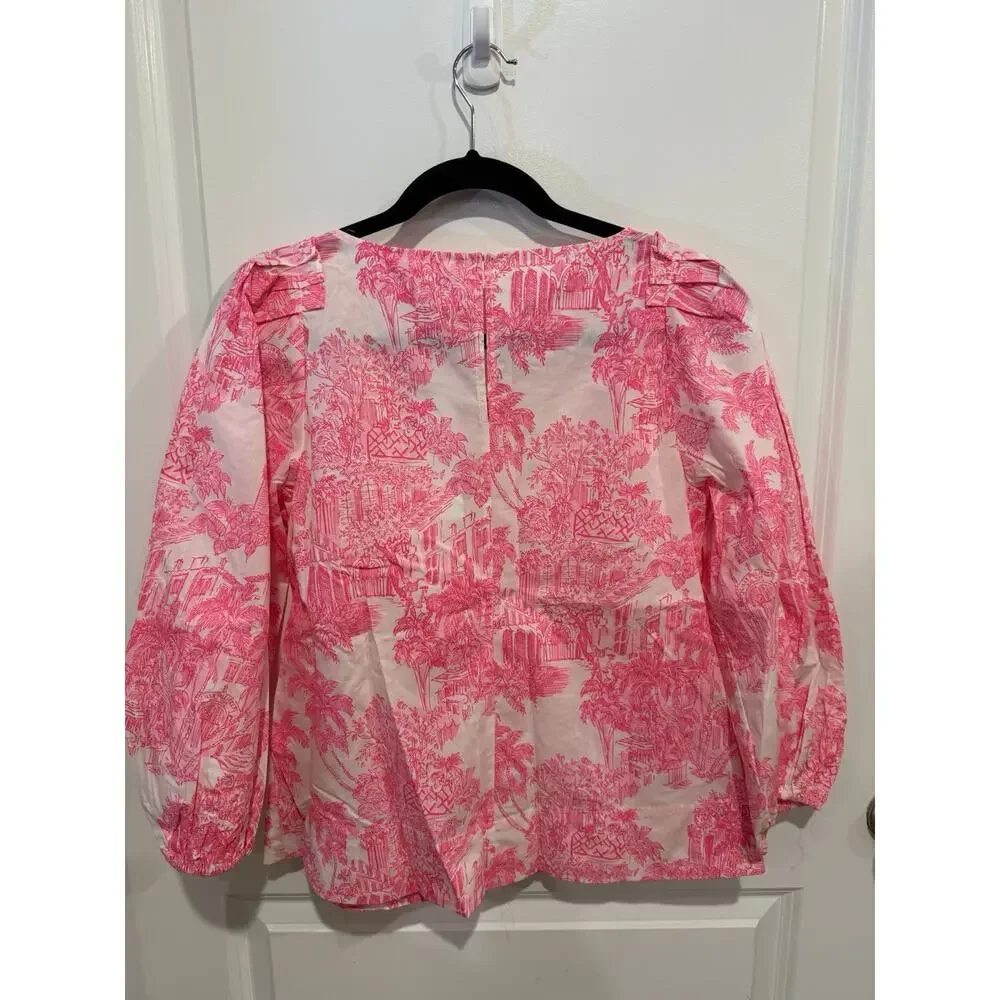Lilly Pulitzer Barbara Top Palm Beach Anniversary Toile Pink White Sz 4 - NWT